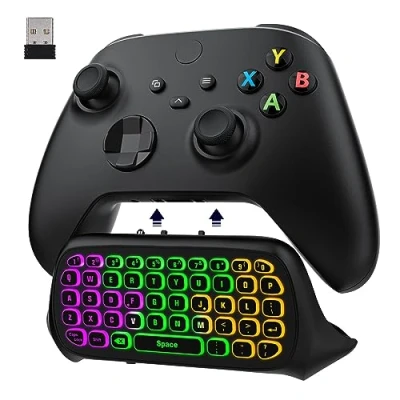 Imagen de Moko Teclado Inalámbrico con RGB Retroiluminación Colorida para Controlador Xbox One/One S/Series X/Elite/Elite 2, Mini de Receptor 2,4G y Conector Audio 3,5mm, Negro