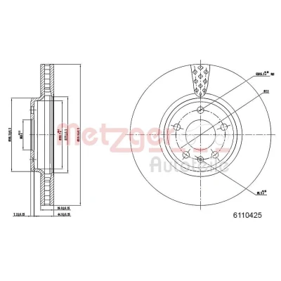 Imagen de METZGER 6110425 Disco de freno Eje delantero 319,8 29,9 5 112 ventilación interna barnizado, Lijado en cruz AUDI: A5 B8 Coupé, Q5, A4 Avant