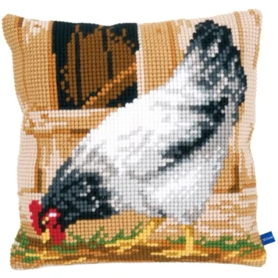Imagen de Vervaco Punto De Cruz Kit Cojin Decorativo GALLINA Gris Manualidades Adultos Decoracion Bordar Principiantes Completo DIY Bordado Creativo Regalo ca. 40x40 cm Cross Stitch Embroidery