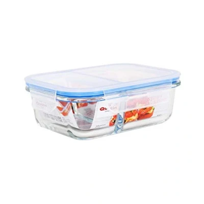Imagen de Quttin Fiambrera Hermética de Cristal 2 Compartimentos Tupperware Vidrio Cierre Hermético BPA Free, Resistente y Reutilizable