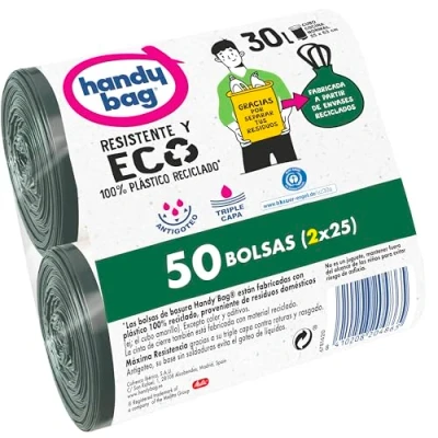 Imagen de Handy Bag Bolsas de Basura Resistente y Eco 30L, 95% Reciclado, Resistentes, 50