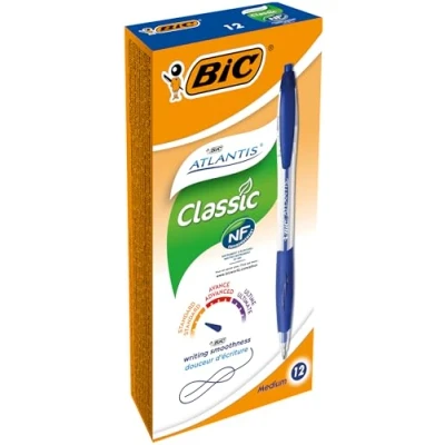 Imagen de BIC Atlantis Soft Bolígrafos Retráctiles Punta Media (1,0 mm) Azul, Caja de 12 Unidades