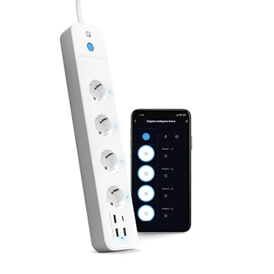 Imagen de Garza Smart Regleta Inteligente con interruptor, 4 tomas, 2 USBs tipo A, USB C y 3.0 Carga Rápida PD20W/QC3.0, WiFi 2.4GHz, Programable, Medidor Consumo, Control por app voz, Alexa/Google
