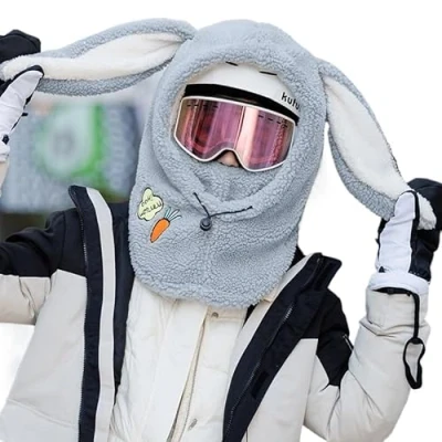 Imagen de ThiCc Capucha de sherpa para mujer, diseño oso y orejas gato, gorro felpa, calentador invierno, casco esquí, forro polar resistente al viento, pasamontañas clima
