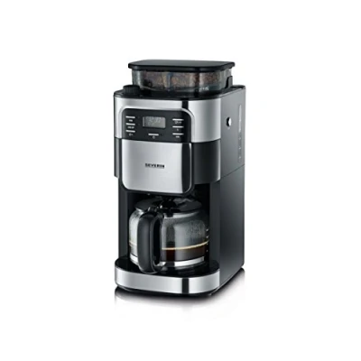 Imagen de SEVERIN Cafetera de goteo con molinillo para 10 tazas, filtro / americana jarra cristal 1l, pantalla LED temporizador, Acero inoxidable Negro, KA 4810