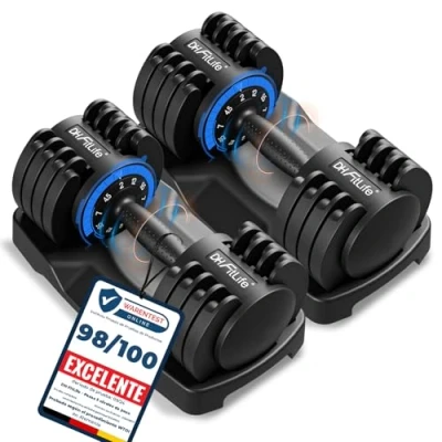 Imagen de DH FitLife juego de 2 mancuernas ajustables 12 kg a con 5 niveles peso, discos que ahorran espacio, ajustables, unidades