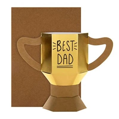 Imagen de Hallmark Tarjeta de cumpleaños 3D para papá, diseño trofeo con texto en inglés Best Dad