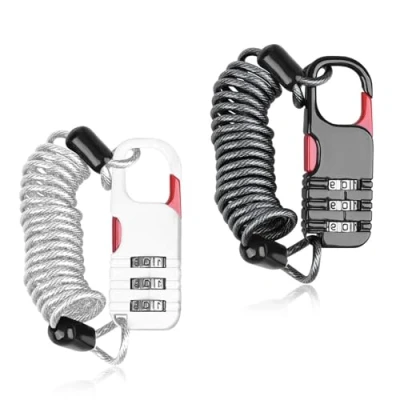Imagen de 2 Unidades Antirrobo Bicicleta, Candado Bicicleta Combinacion Casco Moto Cable para Scooter Ligero Bloqueo Código Mini Scooters, Cascos, Bici