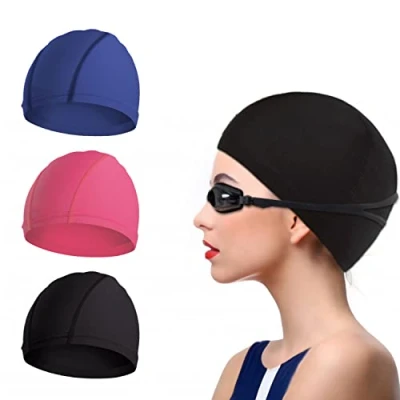 Imagen de NITAIUN 3 Piezas Gorros Elásticos de Natación Talla Unica Adult Unisex Poliéster Suave y Cómodo Ligeros Baño para Cabello Largo Corto (3 Piezas)