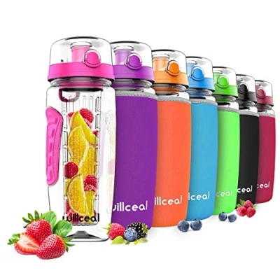 Imagen de willceal Botella de Agua con Tapa para infusiones Frutas, Resistente, diseño a Prueba Fugas, tamaño Grande, Ideal Llevar Cuando Haces Deportes, IR Acampar (Rosado)