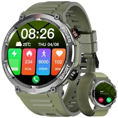 Imagen de Blackview Reloj Inteligente Hombre Llamadas Bluetooth, 1,39&quot; Smartwatch con Pulsómetro/Oxímetro (SpO2)/Monitor de Sueño/Podómetro, 100 Modos Deportivos Pulsera Actividad para Android iOS (2 Correas)