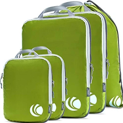 Imagen de Cipway Juego de 5 organizadores equipaje por compresión, ligeros y expandibles para la maleta o mochila (color verde, tamaño L)