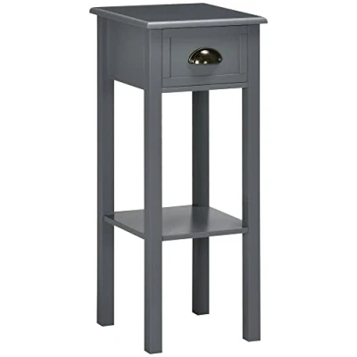 Imagen de HOMCOM Mesa Auxiliar Estilo Moderno Mesita con Cajón y Estante de Almacenamiento Noche para Sala Estar Dormitorio 30x30x75 cm Gris