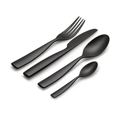 Imagen de Alessi Dressed en Plein Air MW74S4 B , Juego de Cubiertos con Decoración Relieve, Melamina, Negro