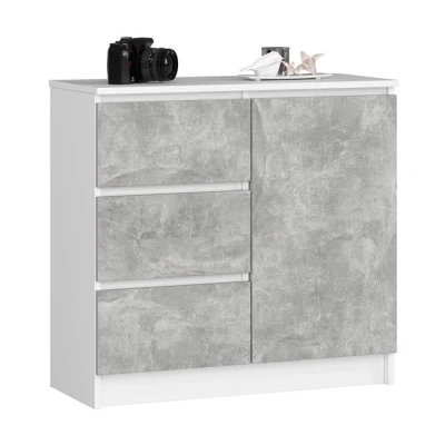 Imagen de AKORD Cómoda Jerry Cajonero con 1 Puerta 3 Cajones 2 Estantes Credenza Alta 80 cm 80x35x77 Blanco &amp; Cemento Frente