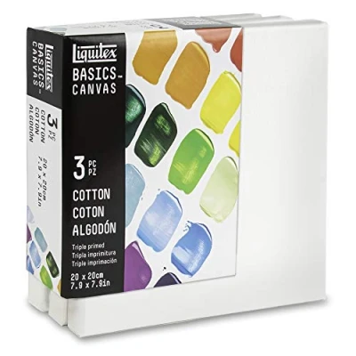 Imagen de Liquitex 471020020 Basics bastidor de madera abeto, juego 3 unidades, 20 x cm, lienzo 100% algodón, 280 g/m², estable preimprimado blanco para