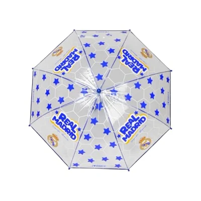 Imagen de CyP Brands Real Madrid Paraguas infantil, Manual para Niños, Transparente, 8 Varillas y Tubo Metálico de Gran Resistencia, Producto Oficial