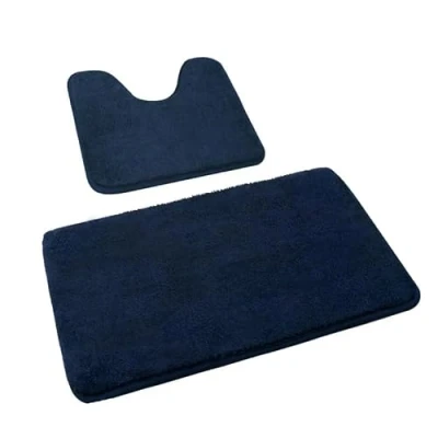 Imagen de Rururug Juego de Alfombrillas baño Microfibra Lavable, 2 Antideslizantes para e Inodoro, Alfombra Azul Marino 50 x 80 cm + 40