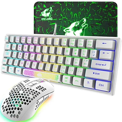 Imagen de Juego de Mouse con Teclado para Juegos RGB 60%, Mini portátil Cable 62 Teclas, retroiluminación LED 7 RGB+ Carcasa Ultraligera Juegos+ Alfombrilla PC