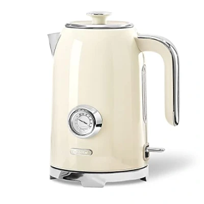 Imagen de Wiltal hervidor de agua [1,7 L, 2200 W], crema retro, acero inoxidable, juego retro (indicador temperatura del en diseño indicador nivel exterior)