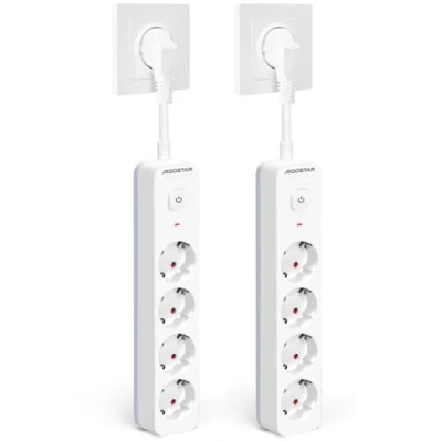 Imagen de Aigostar Regleta Enchufe, Alargador Enchufe de 4 Tomas, Multiple con Interruptor, Blanco, 2 Piezas