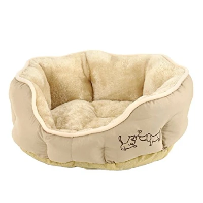 Imagen de Dehner Cama para Perros y Gatos Sammy, Ovalada, Aprox. 45 x 40 14 cm, poliéster, Beige