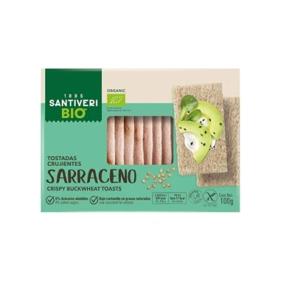 Imagen de SANTIVERI Tostadas Trigo Sarraceno Bio, Ecológicas, Crujientes y Ligeras, Sin Azúcares Añadidos, Gluten, Vegano 100 g