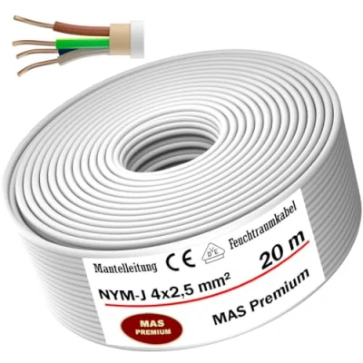 Imagen de MAS Premium cable de alimentación para ambientes húmedos 5 m hasta 100 m, NYM J, 4 x 2,5 mm², anillo eléctrico instalación fija (20 m)
