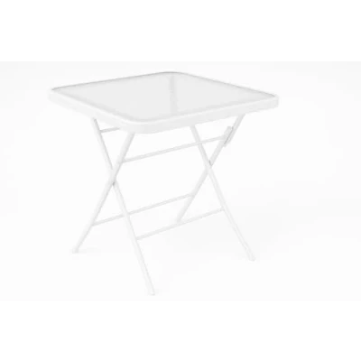 Imagen de HERSIG Mesa Plegable de Acero y Vidrio Templado Cuadrada Color Blanco para Jardin, terraza o balcón. Medidas 60x60x70cm