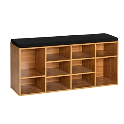 Imagen de WENKO Acolchado Loft, Zapatero con Asiento, MDF, poliéster, marrón, 103 x 48 29,5 cm
