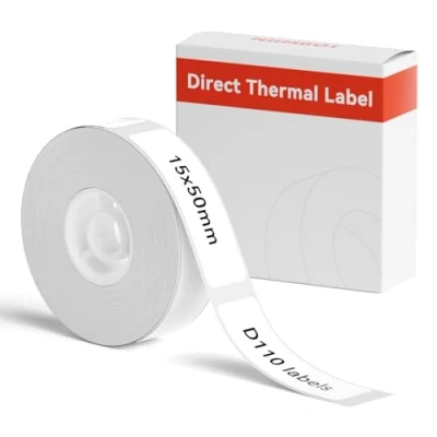 Imagen de NIIMBOT Etiquetas térmicas para etiquetadoras D11 D110, H1S, D101 Papel autoadhesivo impresora (15 * 50mm）, 1 rollo de 130 unidades (blanco)