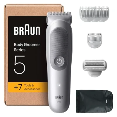 Imagen de Braun Recortadora Corporal Series 5 BG5555, +7 Accesorios De Rasurado, Con SkinGuard, 100 Minutos Autonomía, Suave En Áreas Sensibles, Recorta Y Afeita, Resistente Al Agua, Gris