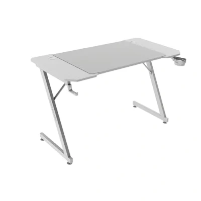 Imagen de MARSGAMING MGD X120, Mesa Gaming Ergonómica, Superficie en Fibra de Carbono, Estructura Metálica, Alfombrilla XXL, Soporte Auriculares y Bebida, Gestión Cableado, Escritorio 120x60cm, Blanco