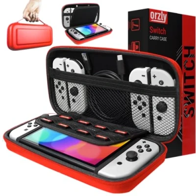 Imagen de Orzly Estuche de Transporte Compatible con Switch y la Nueva Consola OLED Protector Viaje portátil Duro roja Bolsill
