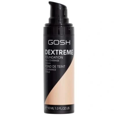 Imagen de GOSH Dextreme Base de maquillaje líquida cobertura completa, 30 ml, hidratante para una tez impecable, facial vegano con alta opacidad, cubre las espinillas y ojeras, 002 marfil