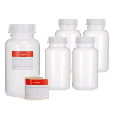 Imagen de 5 Botellas de 500 ml Cuello Ancho LDPE con Tapa a Rosca, química vacías, Laboratorio como contenedor Almacenamiento para el la Cocina o Hobby