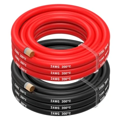 Imagen de MMOBIEL 2 AWG Cable Eléctrico de Silicona Gauge (33,6mm²) Cobre Estañado Cables Separados Rojo y Negro Cada Uno 2,5 m para Refrigeras, Climatizador, Batería Coche, Soldadura