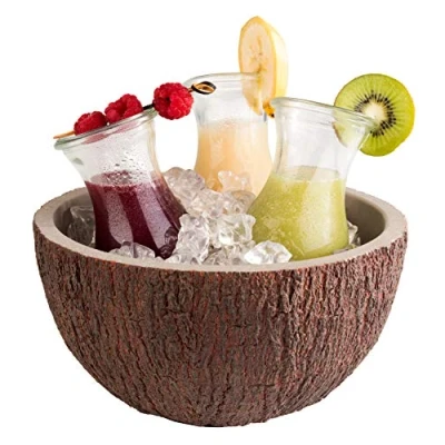 Imagen de APS Bowl Coconut, Cuenco de Coco, Ø 23 cm, H: 12,5 Enfriador Botellas, Frutero, Ensaladera, para Sopa, Hormigón con Parte Inferior Que Protege los Muebles, Marrón, Gris, 2,2 litros