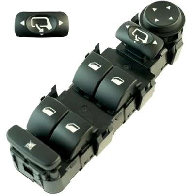 Imagen de Boton elevalunas compatible para Citroen C4, C5, C8, Peugeot 307, 807, Fiat Ulysse, Lancia Phedra (2000 2014) interruptor delantero izquierdo (conductor) CON retrovisores abatibles