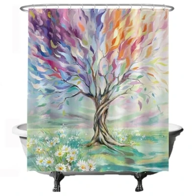Imagen de Ulticool Cortina de Ducha árbol la Vida Tree of Life 180 x 200 cm Baño Lavable Antimoho con 12 Anillas Blancas Semi Transparente Violeta Naranja Azul Verde