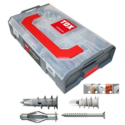 Imagen de TOX L BOXX Mini Surtido de tacos para interiores, 120 pieza con Spiral, Spiral Plus y Acrobat en diferentes tamaños fijaciones placas yeso laminado fibra yeso, 094901401