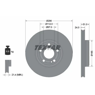 Imagen de TEXTAR 92323505 Disco de freno 295 24 05/06 112 ventilación interna revestido altamente carbonizado sin perno sujeción rueda, buje rueda