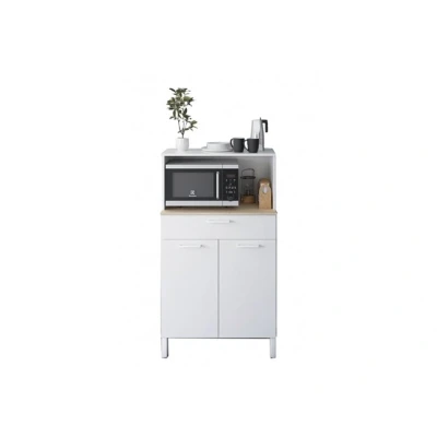 Imagen de Alacena de Cocina, Aparador Comedor, Mueble Auxiliar 2 Puertas + 1 Cajon y Estante Interior, Acabado en Blanco Artik Roble Canadian, Medidas: 72 cm (Ancho) x 126 (Alto) 40 (Fondo)