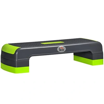 Imagen de HOMCOM Step de Aeróbic Plataforma para Fitness Stepper Antideslizante con Altura Ajustable 10/15/20 cm Tabla Ejercicio en Casa Gimnasio Oficina Carga 150 kg 78x28x20 Gris y Verde