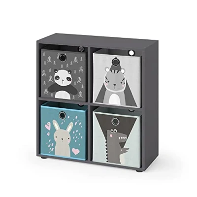 Imagen de Vicco Estantería Infantil Tetra, Gris, 72 x 72.6 cm con 4 cajones Plegables