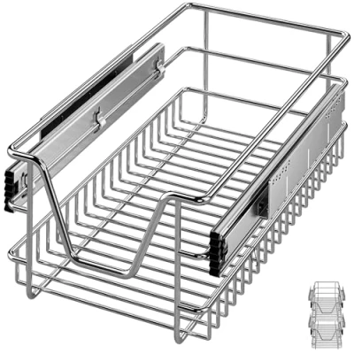 Imagen de CASARIA 2x Bandejas de Metal Telescópicas 30cm Cestas Almacenamiento Extraíbles Carga 25Kg Cocina Cromada