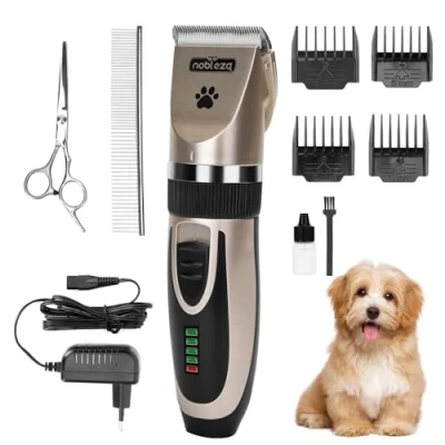 Imagen de Nobleza Maquina Cortar Pelo Perros Profecional Mascotas Set, Recargable Cortapelos para Pequeas Medianas y Grande, 2 Velocidades Ajustable Regalar Tijeras Peine