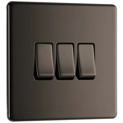 Imagen de BG Interruptor de luz placa plana sin tornillos, color negro, 2 vías, 10AX