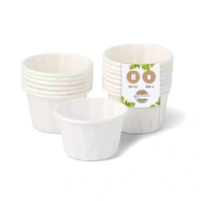 Imagen de BIOZOYG vasos de papel 60 ml blanco I Cuenco salsa ecológico Vasitos blancos hechos encerado Biodegradable y libre plástico hecho materiales reciclados 250 unidades
