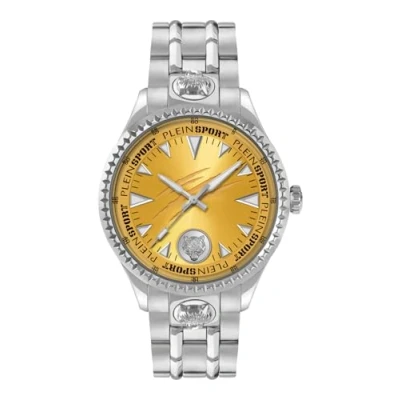 Imagen de Plein Sport Lineman Reloj analógico de cuarzo para hombre, Plata/Amarillo/Acero Ps5ba0824, Pulsera